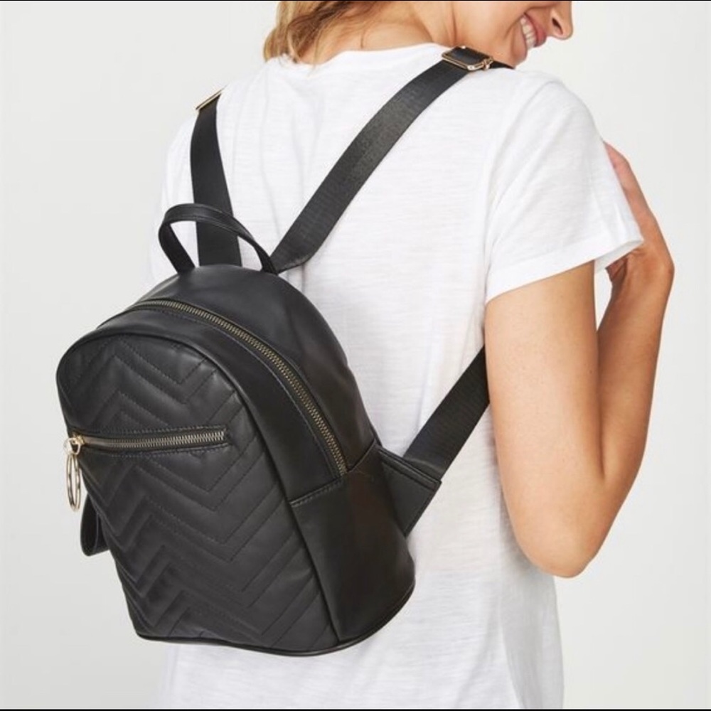 RUBI FAUX LEATHER CHEVRON BLACK GOLD BACKPACK